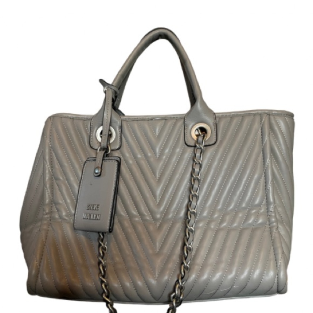 Steve Madden Gray Quilted Tote with Chain Accents